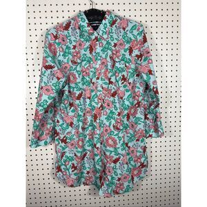 LANDS' END 3/4sl Supima NO IRON Cotton Floral Button Front Tunic size 12 Tall